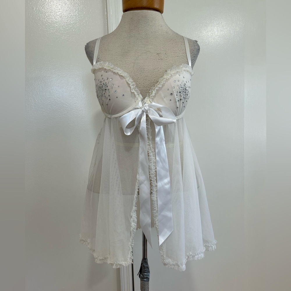 Victoria's Secret White Sheer Babydoll with Embellished Cups